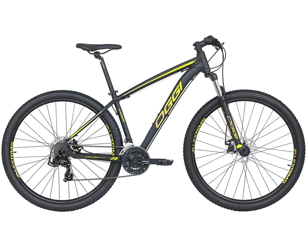 Bicicleta Oggi Hacker Sport Aro 29 Preto/Amarelo/Dourado